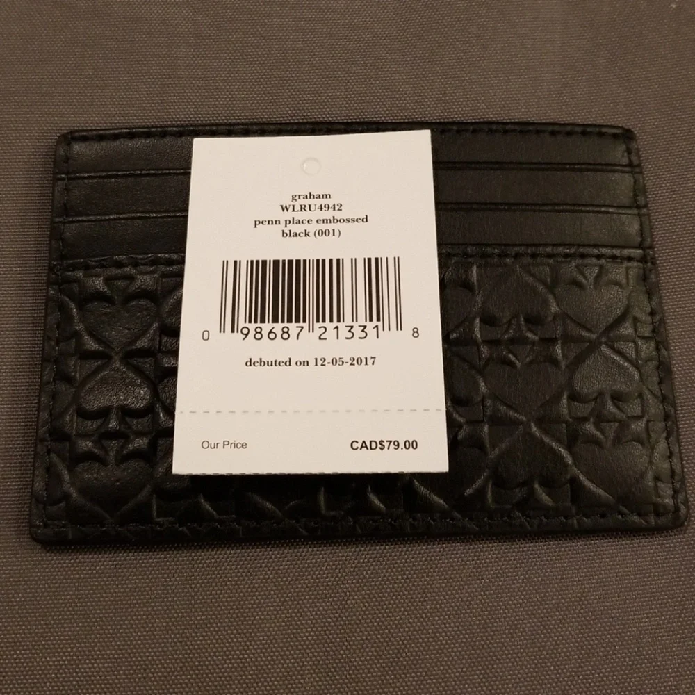 💕KATE SPADE💕 Penn Place Embossed Graham Card Holder Wallet Black Spade NWT